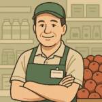 40代男性スーパーの店員のイラスト